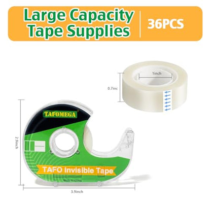 Invisible Clear Tape Bulk Rolls,36 Packs Gift Wrapping Tape with Dispenser - size: Invisible Tape,36 Pack