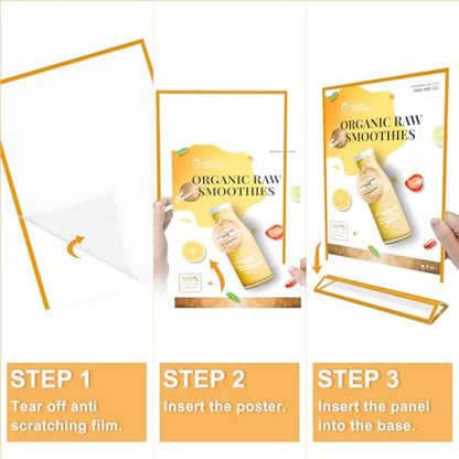 3 Pack Acrylic Sign Holder 8.5 x 11 Inch Gold, Double Sided Clear Display Stand for Wedding Table Numbers, Menu Holder, Picture Frame, Crystal Plastic Sign Holder for Office, Restaurant, Party