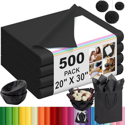 500 Sheets Black Tissue Paper Bulk 20 x 30 Inch for Halloween Packing - color: Black, size: 20 x 30 Inch