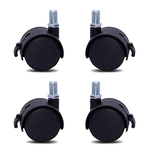 Furniture Replacement Casters,4 Pcs M8 Swivel Stem Casters with Locking Brake, 5/16 Inch Stem Diameter