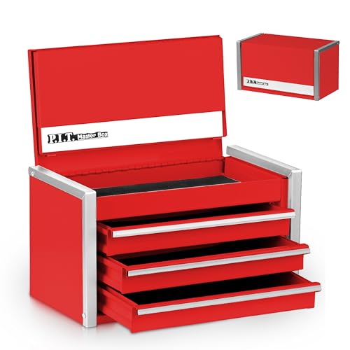 P.I.T. Mini Tool Box,3 Drawers Small Metal Toolbox for Tools Storage,Red - color: Red, size: 3-Drawer