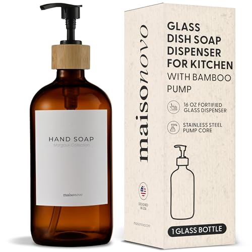 Maisonovo Dish Soap Dispenser - Amber Soap Dispenser Black Bamboo Pumps - color: Amber Black