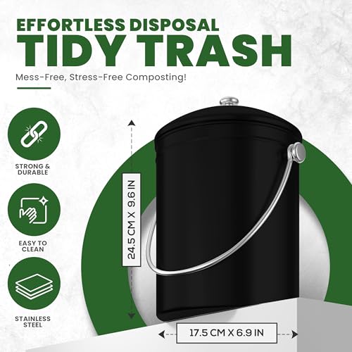 Utopia Kitchen Countertop Compost Bin 1 Gallon, Stainless Steel, Black - color: Black, size: 1 Gallon (Pack of 1)