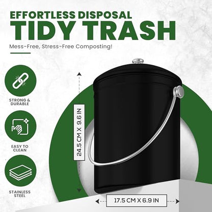Utopia Kitchen Countertop Compost Bin 1 Gallon, Stainless Steel, Black - color: Black, size: 1 Gallon (Pack of 1)