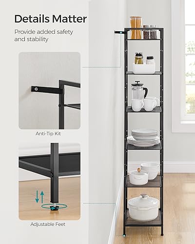 SONGMICS 6-Tier Storage Rack, Bathroom Shelf, Extendable Plant Stand - color: Black, size: 6 Tiers