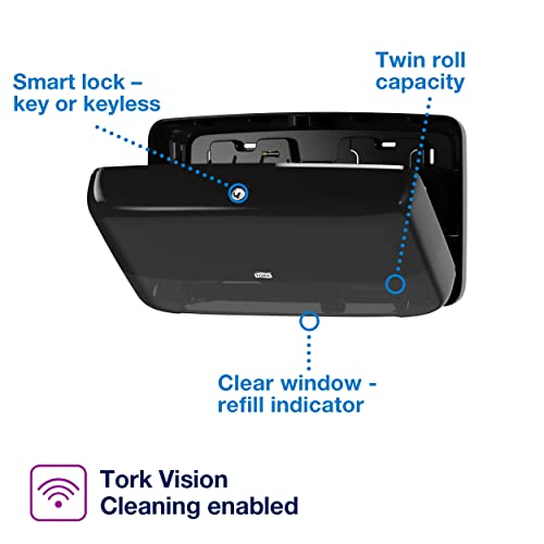 Tork Twin Mini Jumbo Toilet Paper Roll Dispenser Black T2, Protects Rolls, Elevation Range, 5555290