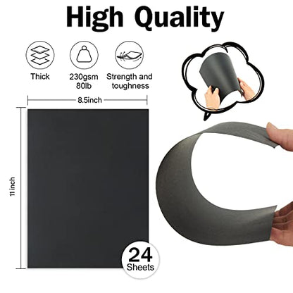 Goefun 24 Sheets 80lb Black Cardstock 8.5 x 11 Black Paper - color: black, size: 8.5x11