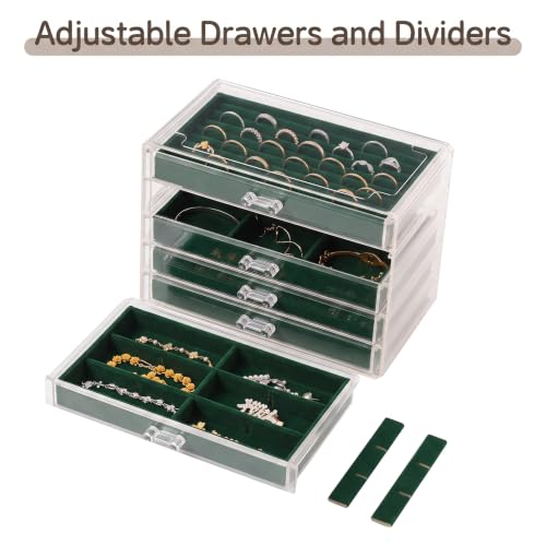 Frebeauty Acrylic Jewelry Box,5-Layer Jewelry Organizer with Drawers - color: Blackish Green