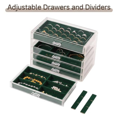 Frebeauty Acrylic Jewelry Box,5-Layer Jewelry Organizer with Drawers - color: Blackish Green