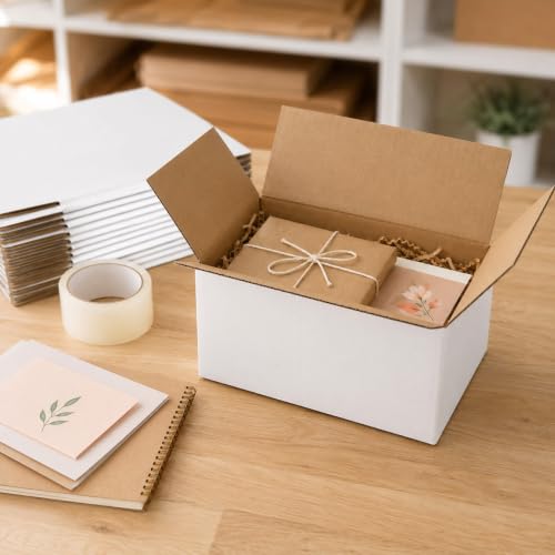 SUNLPH White Shipping Boxes 9x6x4 Inches Small Corrugated Cardboard Boxes, 25 Pack - size: 9 x 6 x 4