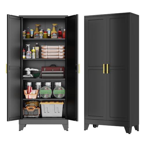 GAIOUS 71''Tall Metal Garage Storage Cabinet,File Cabinet with Door and Adjustable Shelves, Outdoor Steel Tool Cabinet for Home,Office,Warehouse,Garage,Black - color: Balck, size: 14.3"D x 28.7"W x 71"H