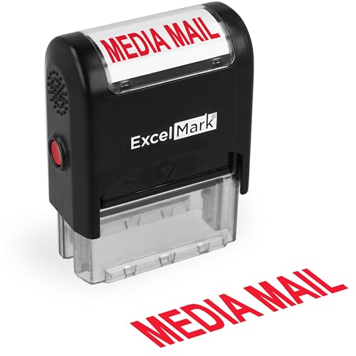 ExcelMark Media Mail Self Inking Rubber Stamp - Red Ink - color: Medial Mail