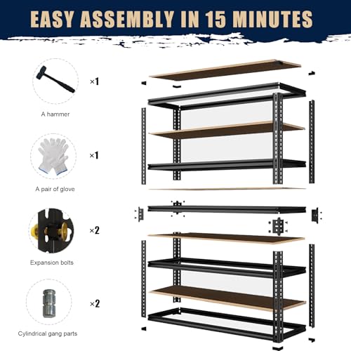 Garage Shelving Units, Storage Shelves Heavy Duty, 60", 2400LBS - size: 12"D x 28"W x 60"H