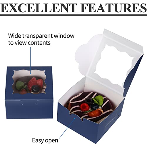 KPOSIYA 60pcs Small Cookie Boxes with Window, 4x4x2.5 Blue Bakery Box - color: Blue, size: 60