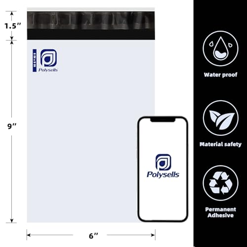POLYSELLS Poly Mailers Shipping Envelopes, Strong Adhesive Sealing, Waterproof, and Tear-resistant Postal Mailing Bags for Clothing, Books, and Accessories (White, 100, 6" X 9") - size: 6" X 9"