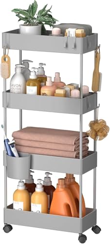 Pipishell 4 Tier Slim Storage Cart with Wheels, Laundry Cart, Gray - color: Gray, size: 4-Tier