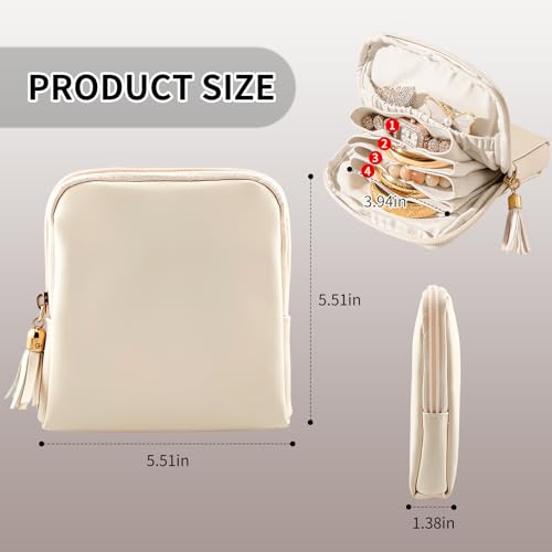 shunmei Mini Zipper Travel Jewelry Case with 5 Individual Pockets, Beige - color: Beige