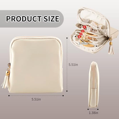 shunmei Mini Zipper Travel Jewelry Case with 5 Individual Pockets, Beige - color: Beige