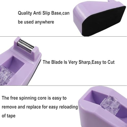 Desktop Tape Dispenser,1 Pack Purple Tape Dispensers with 12Rolls Transparent Tape, for Packaging in Office,Restaurant, Flower Shop,Cake Shop (Purple) - color: Purple
