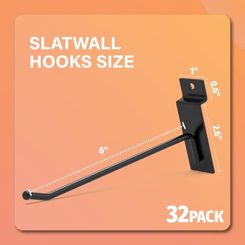 HUHOLE 32PC 6 Inch Slatwall Hooks Steel Hangers - style: Slatwall Hooks 6 Inch