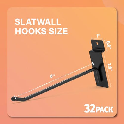 HUHOLE 32PC 6 Inch Slatwall Hooks Steel Hangers - style: Slatwall Hooks 6 Inch