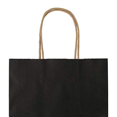 bagmad 100 Pack Medium 8x4.75x10 Inch Black Kraft Paper Bags with Handles Bulk, Gift Bags, Craft Grocery Shopping Retail Party Favors Wedding Business Sacks (Black, 100pcs) - color: Black