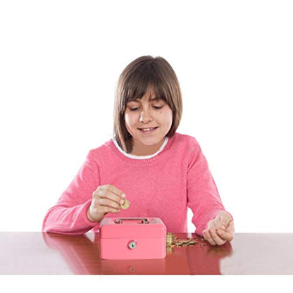 Decaller Small Cash Box with Lock and Slot, Metal Coin Bank Piggy Bank for Adults & Kids, 5.9" x 4.7" x 3.2", Pink - color: Pink, size: Small (5.9 Inch)