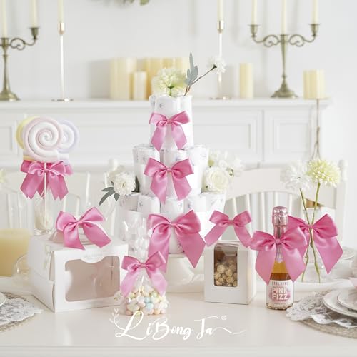 Pink 4.5 Inch Premade Twist Tie Small Gift Wrap Bows 24 Counts - color: Hot Pink