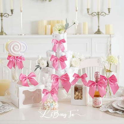 Pink 4.5 Inch Premade Twist Tie Small Gift Wrap Bows 24 Counts - color: Hot Pink