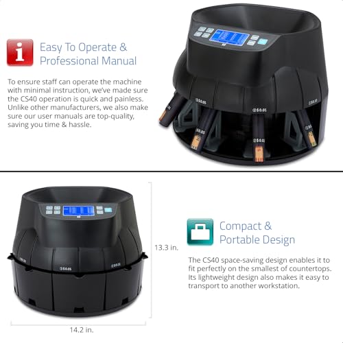 ZZap CS40 Tube Coin Counter, Sorter and Roller - Money Cash Currency Machine