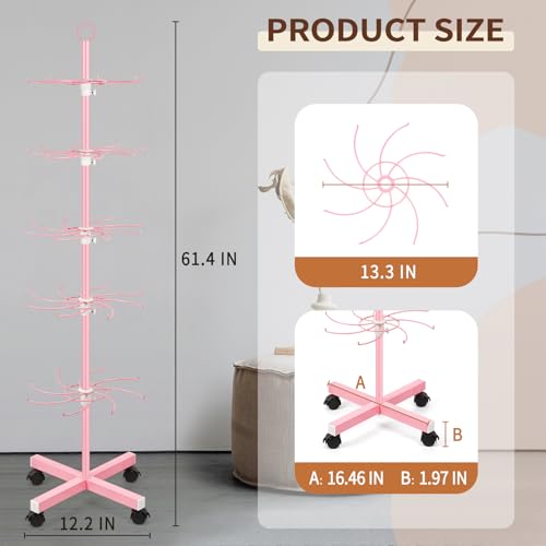 Flenpptly Retail Display Stand, 5-Tier Rotating Display Rack, Pink - color: Pink