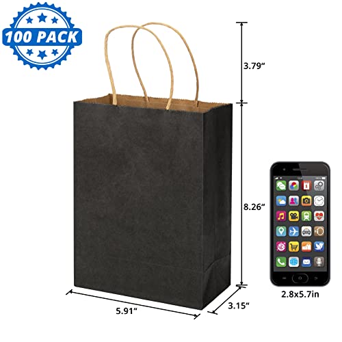 HavrePac 100 Pack Gift Bags with Handles 5.9x3.15x8.26 inch Black - color: Black