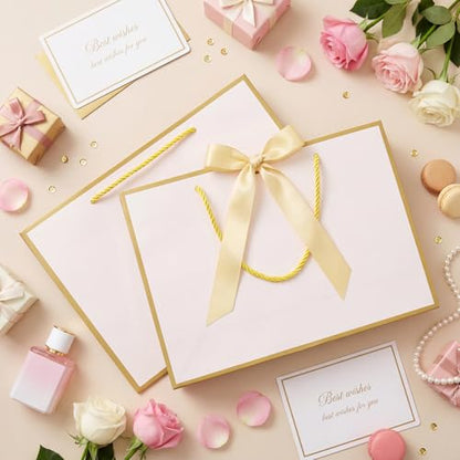woric 2 Pcs White Gold Foil Gift Bags, 14" Medium Wedding Gift Bag - color: White with Gold Edge