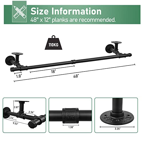 48'' Wall Mounted Clothes Rack Iron Industrial Pipe Clothes Rod with Top Shelf Pipe Rack (Wood Plank Not Included) - size: 48'' 1 Pcs (NOT included wood planks)