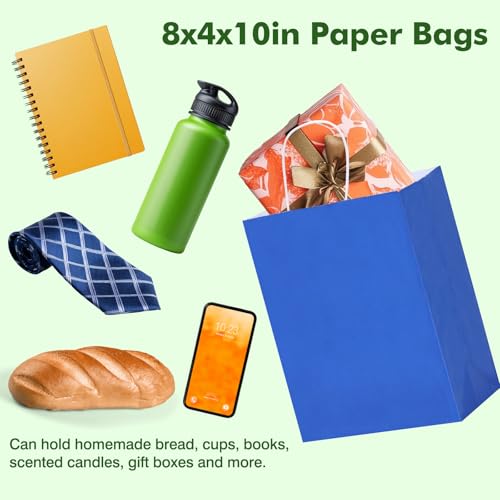 OUTUXED 150pcs Blue Paper Bags with Handles, 8x4x10 Gift Bags with Handles - color: Blue 8x4x10in, size: 1 Count (Pack of 150)