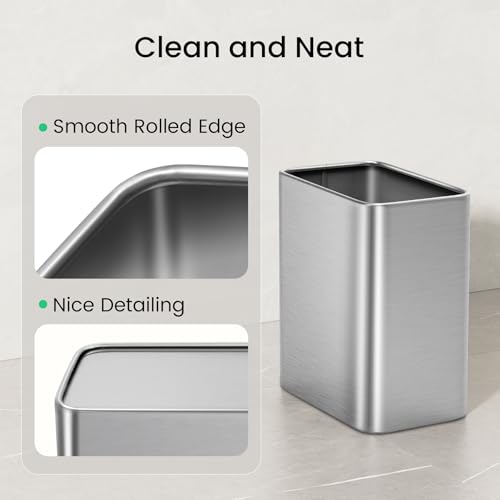 Cesun Small Bathroom Trash Can, 2.1 Gallons, Under Sink Wastebasket, Silver - color: Silver
