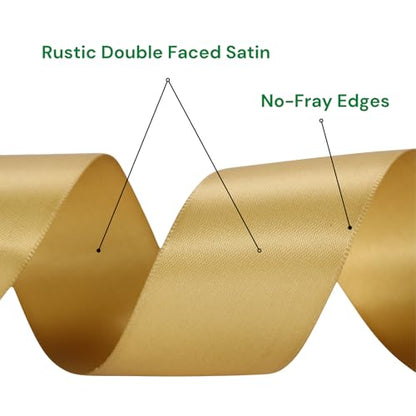 Gold Ribbon 1 1/2 Inch x 50 Yards – Double Faced Luxury Satin Ribbon for Holiday Gift Wrapping, Wedding, Party Bows & Crafts - color: Gold, size: 1-1/2 inch