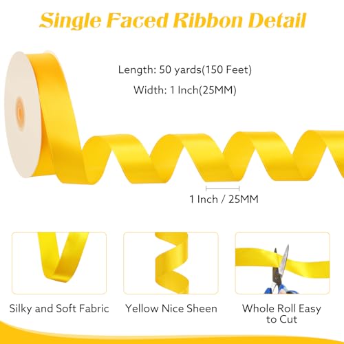 woric Yellow Ribbon 1 Inch 50 Yards Fall Satin Ribbon - color: Yellow