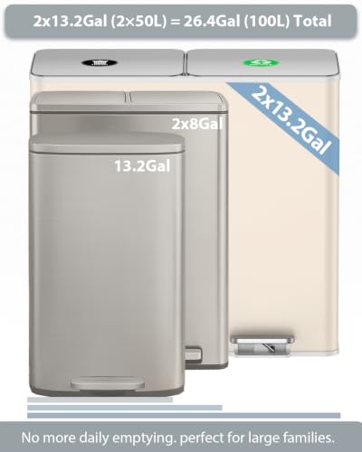 Dual Trash and Recycling Bins for Kitchen,2*13.2 Gal Dual Trash Can,Apricot - color: Apricot, size: 2 * 13.2 Gallon
