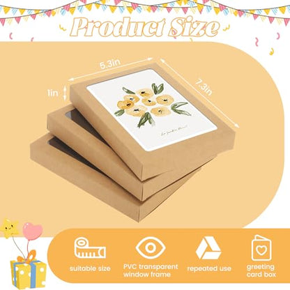 60 Pcs Greeting Card Storage Box,5.39 x 7.36 x 1 Inch Greeting Card Boxes Kraft Paper Box with PVC Transparent Window Bulk Frame Photo Storage Case (Kraft, 5.39 x 7.36 x 1 Inch) - size: 5.39 x 7.36 x 1 Inch