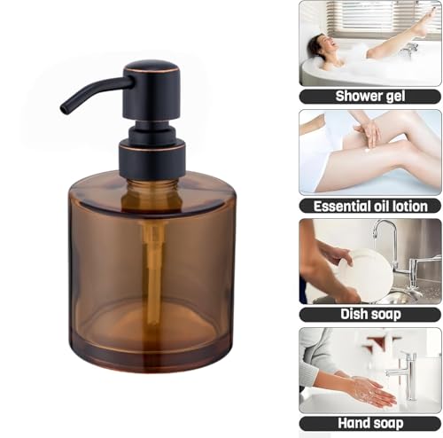 Coffee Glass Soap Dispenser with Rust Proof Stainless Steel Pump, Oil Rubbed Bronze Refillable Liquid Hand Soap Dispenser for Bathroom, Kitchen (11Oz, Round) - color: Oil Rubbed Bronze, size: 11 oz Round