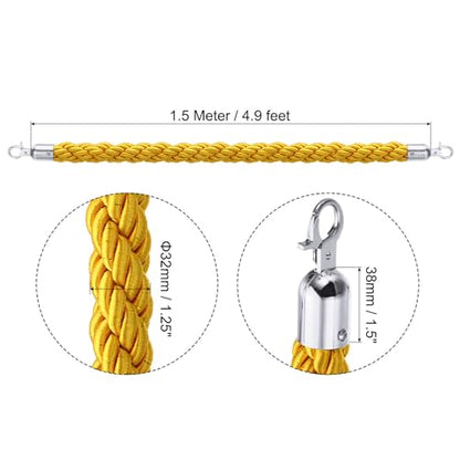 PATIKIL Stanchion Rope, 2 Pack 1.5m/5Ft Barrier Rope Twisted Post Ropes with Snap Hooks for Posts Stands Queue Divider Crowd Control of Hotel, Yellow Silver - color: Yellow/Silver