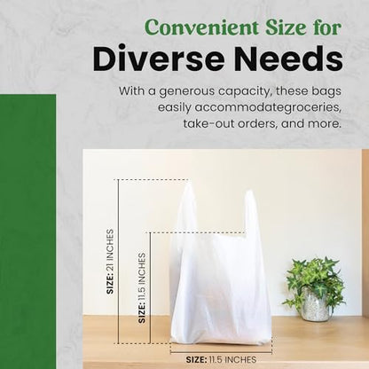 Plastic Bag with Handles | T Shirt | Shopping Bag for Small Business | Recyclable Plastic Grocery Bags | To Go for Food, Groceries & Restaurants | 21" x 11.5", 100-Pack | KitchenDine (100) - size: 100