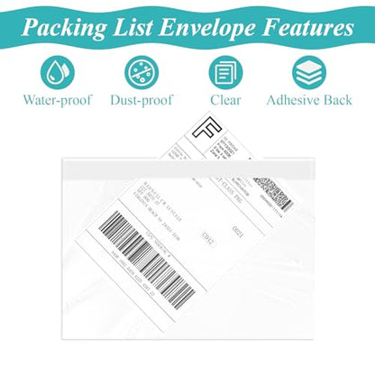 6”×9” Self-Adhesive Shipping Label Sleeves, FungLam Shipping Label Sleeves, Packing List Envelopes, Clear Top Loading Packing List, Shipping Labels Pouches for Shipping Labels/Files 100 Pack