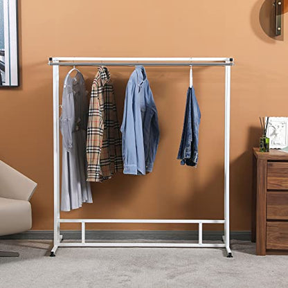 MyGift White Metal Garment Rack, Double Rod Clothes Hanger Stand - color: White