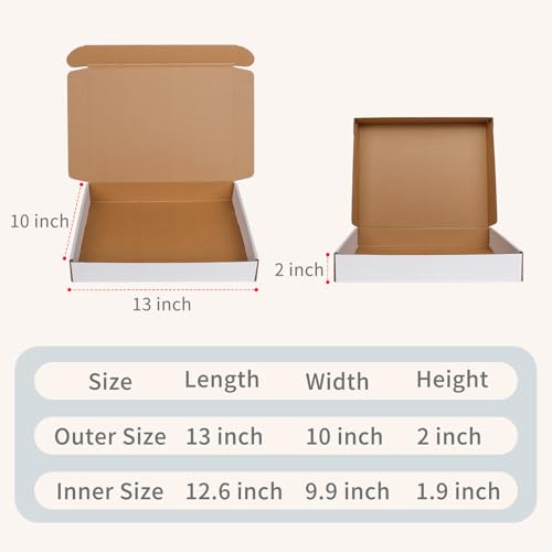 Fishat 13" x 10" x 2" White Corrugated Cardboard Shipping Boxes Set of 5 - size: 13" x 10" x 2"