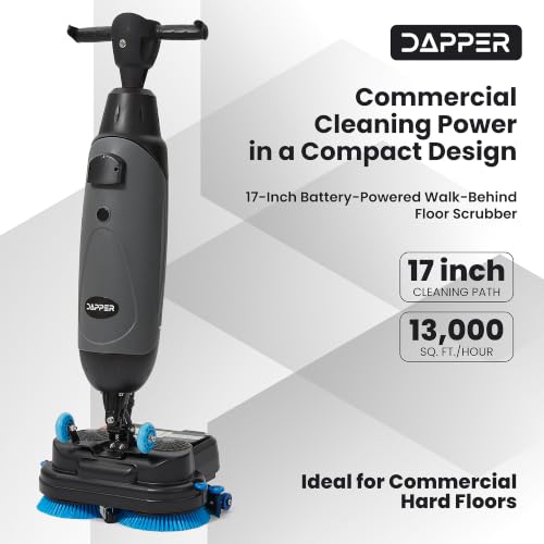 Battery Powered Portable Hand Held Walk Behind Floor Scrubber Machine 17" Cleaning Path, 17.5" Squeegee, 1.2 Gal Tank Up to 13,000 Sq. Ft./Hr.