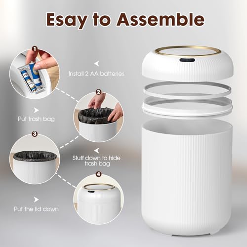 Procade Motion Sensor Trash Can with Lid,Small Automatic Trashcan Bathroom - color: White
