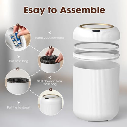 Procade Motion Sensor Trash Can with Lid,Small Automatic Trashcan Bathroom - color: White