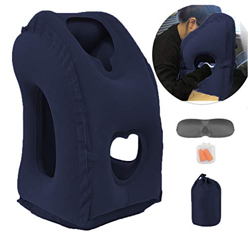 Inflatable Travel Pillow for Airplane, Inflatable Neck Air Pillow for Sleeping(Blue)